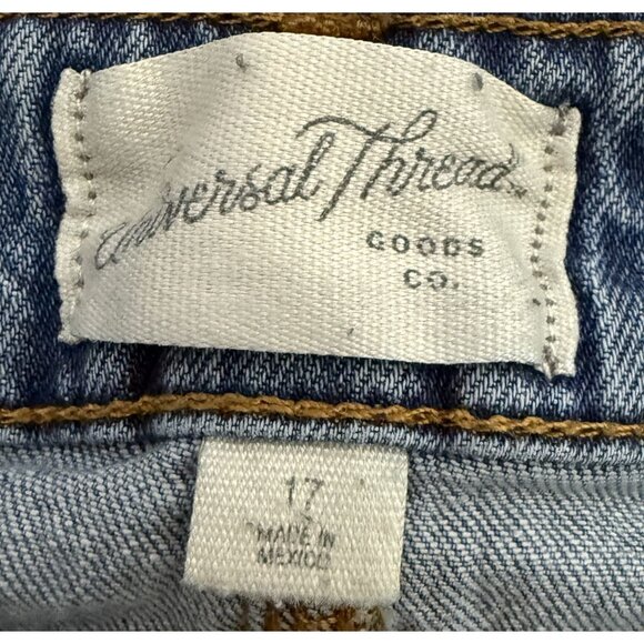 Universal Thread Womens Denim Midi Skirt Size 17 Front Slit Raw Hem Western Boho - Picture 4 of 4